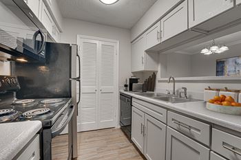 Kitchen with a black stove